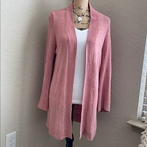 Long pink open sweater